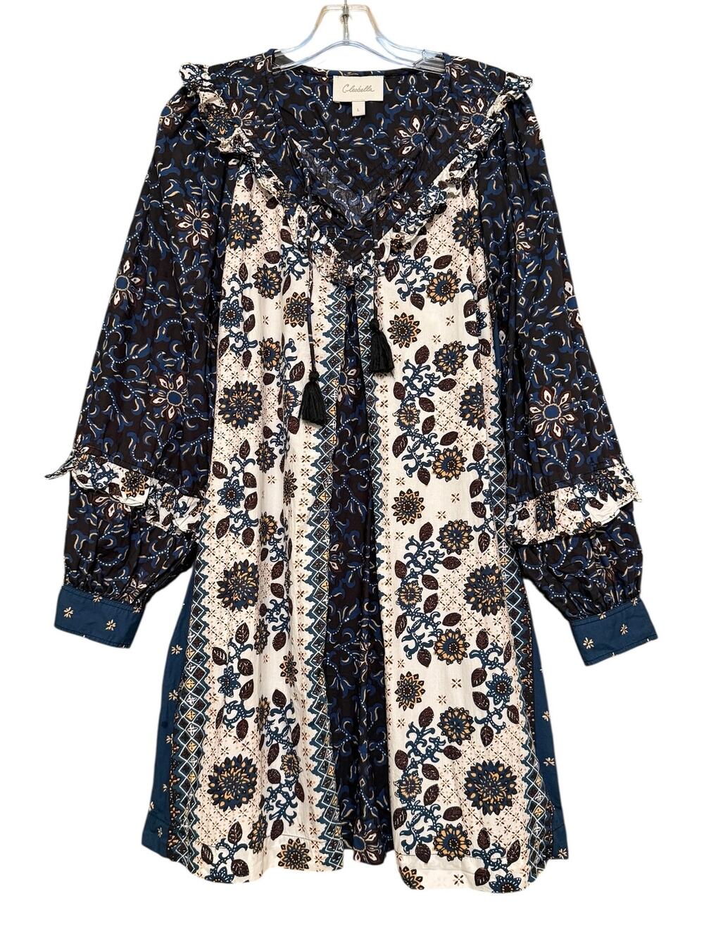 Cleobella Yalena Organic Cotton Ruffle Mini Dress Sabina Print Women's Large